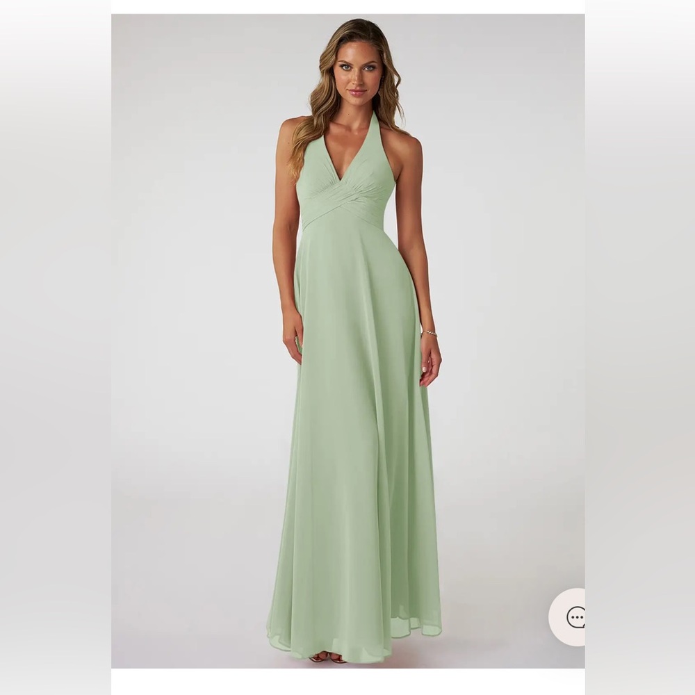 Azazie Mint Green Halter Chiffon Maxi Dress